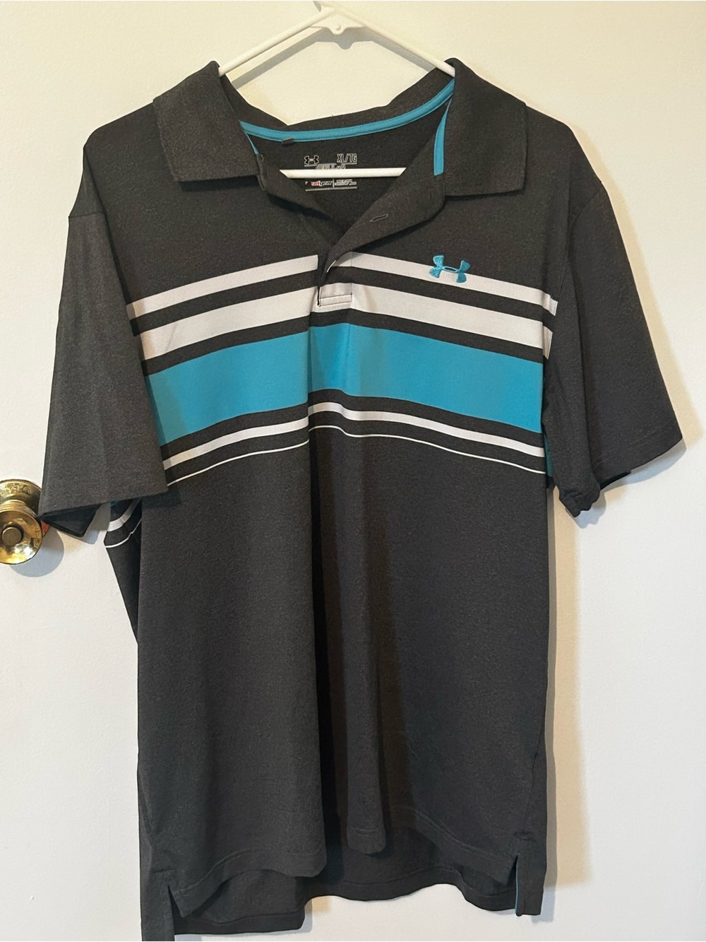 Under Armour Men’s Black Polo with Teal Stripe XL